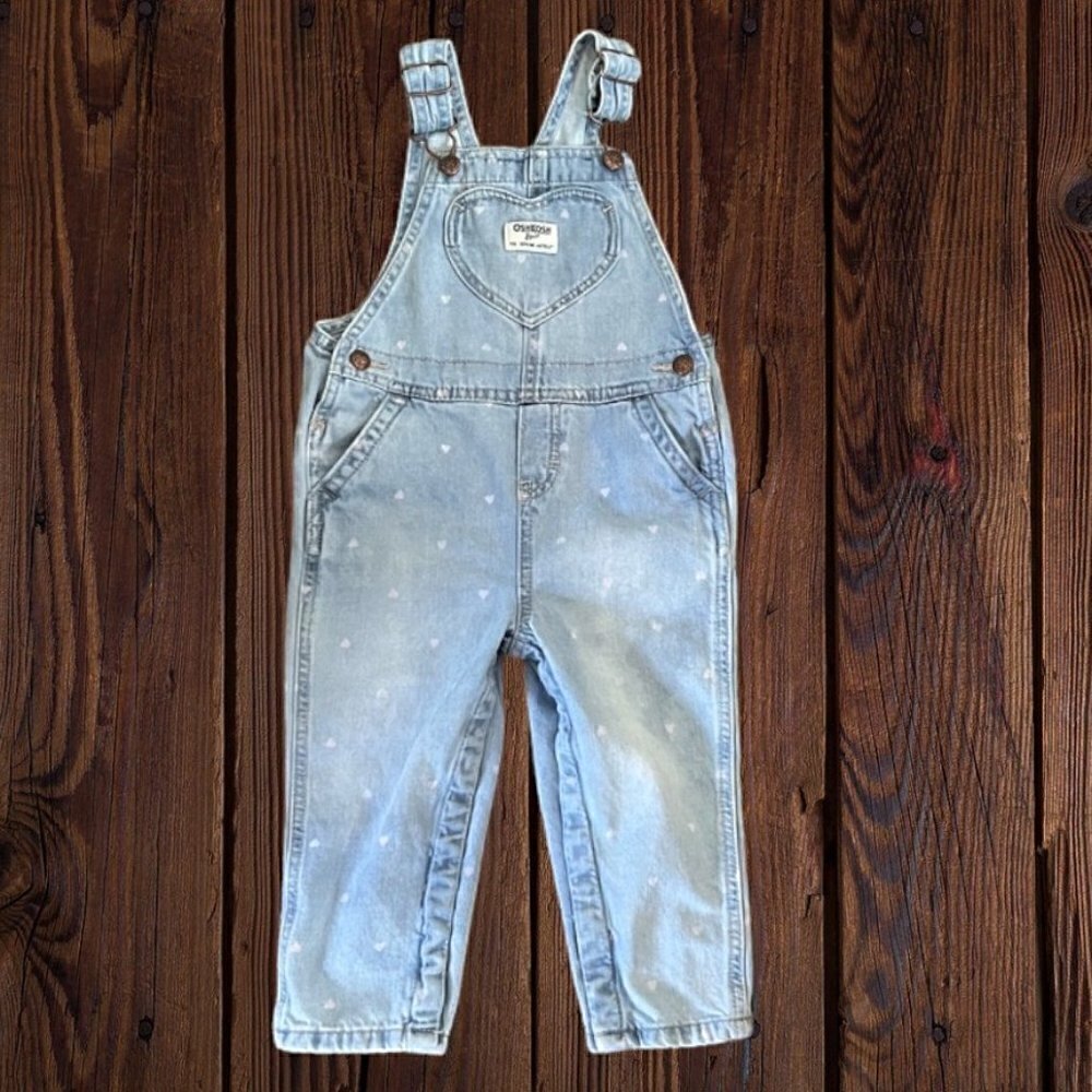 OSHKOSH B'GOSH Vespak Vintage 90s Denim Light Pink Hearts Denim Overalls 24M
